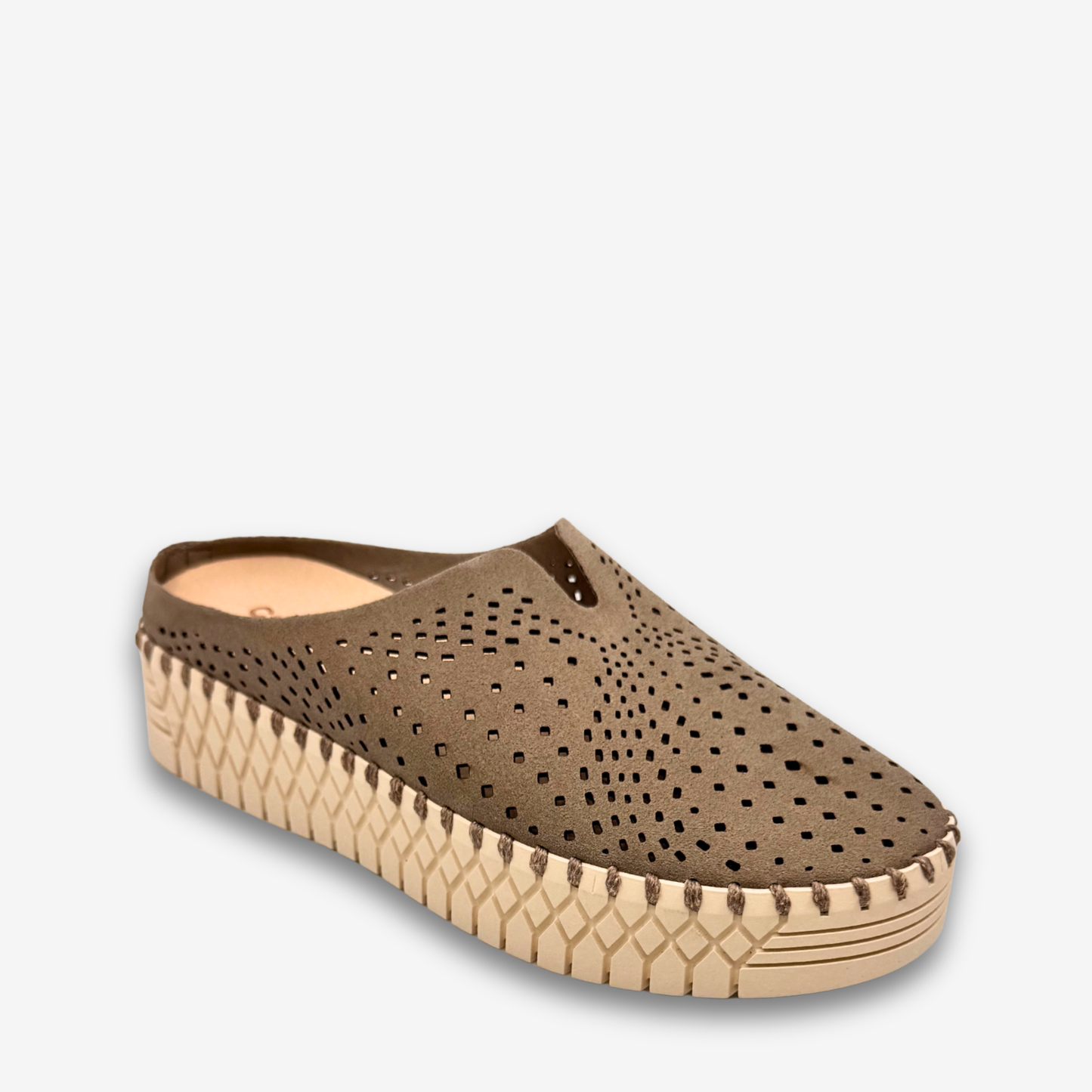 Khaki perforated sandal with beige sole Comforto Shoes