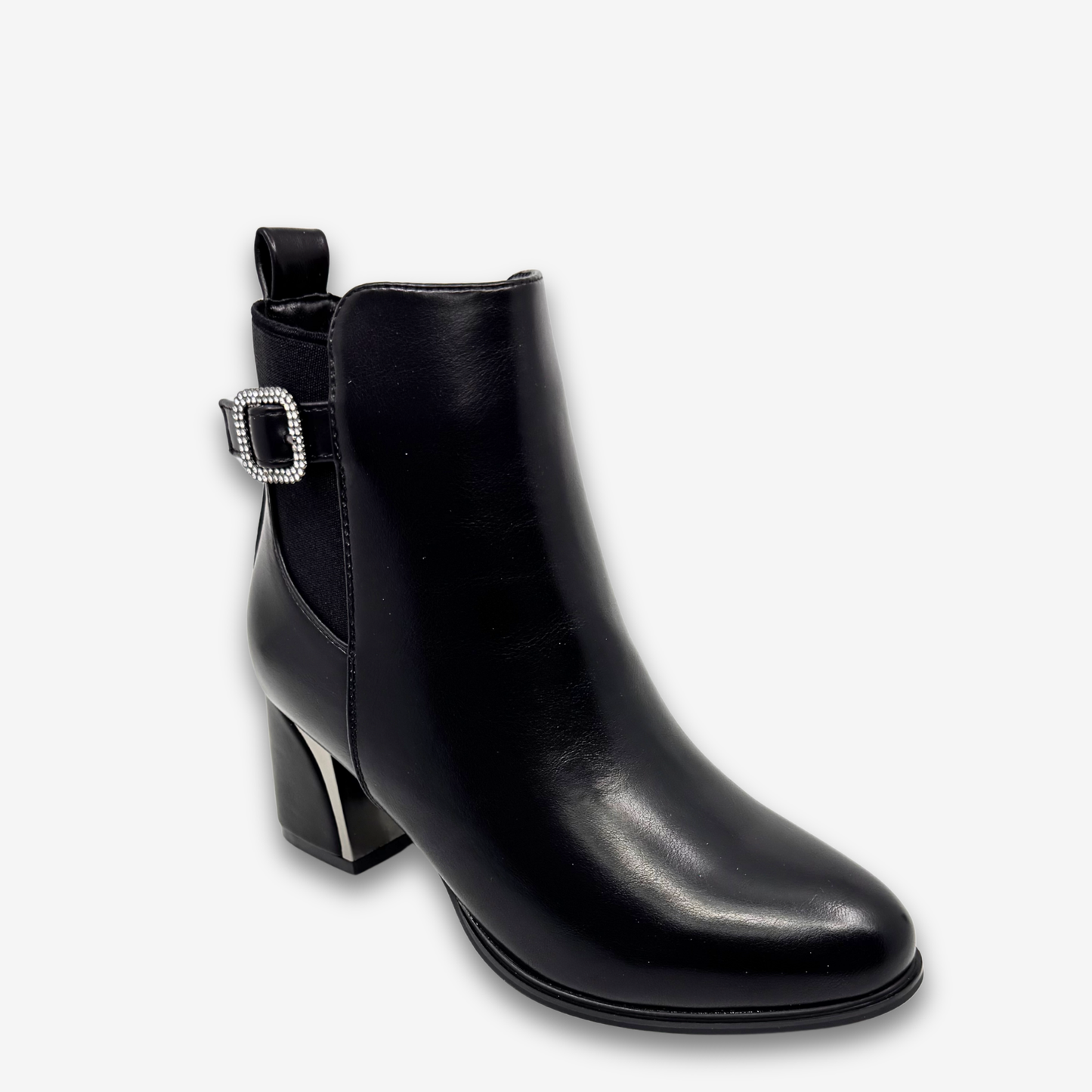 Black ankle boot with a silver buckle RIO Shoes